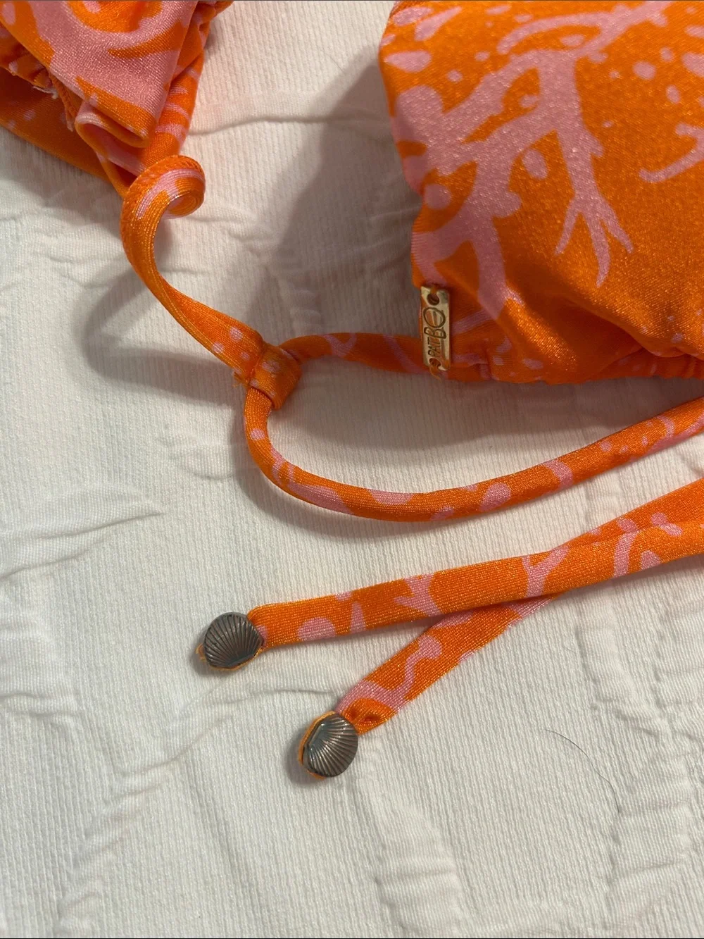 PatBO Ruffled Strap Coral Print Bikini Set in Orange & Pink
